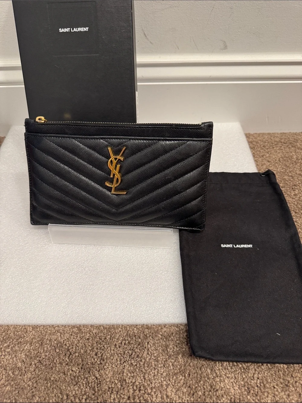 YSL yves saint laurent black monogram quilted wallet clutch with box dustbag - Picture 4 of 10